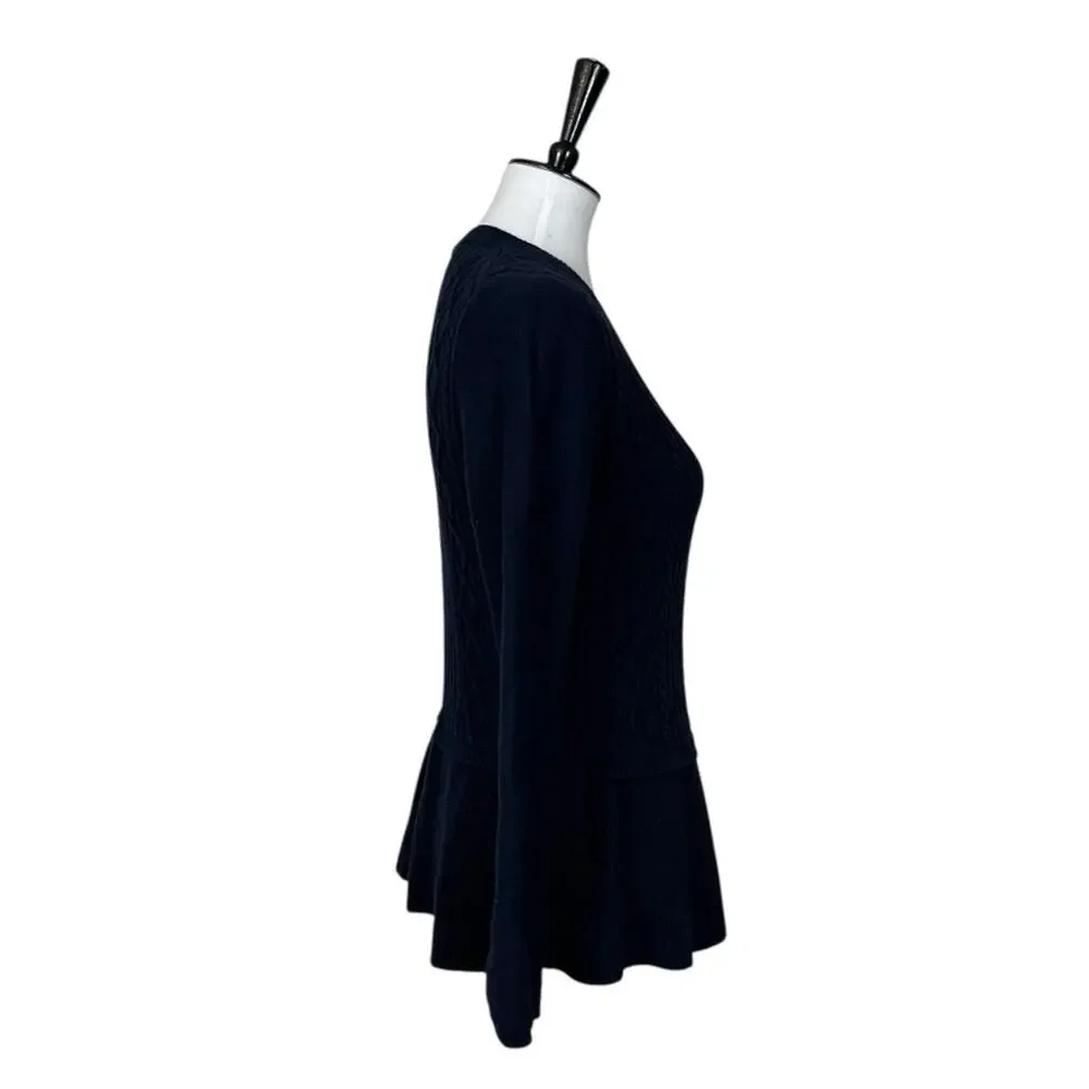 Talbots Sweater Cable Knit Crew Neck Peplum Navy Blue Women’s Size Medium